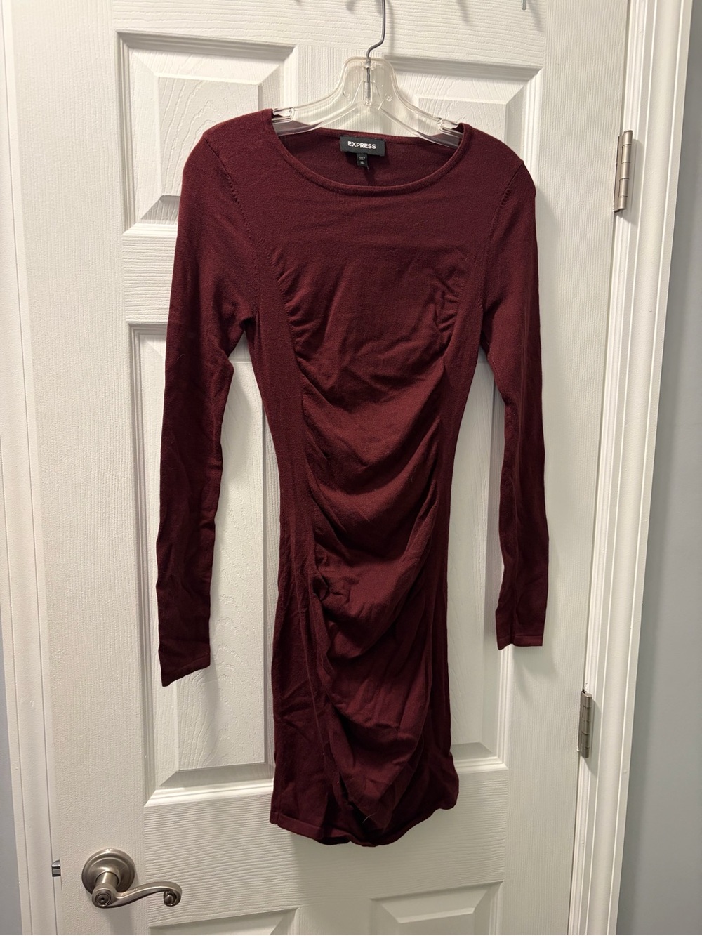 Express Long Sleeve Ruched Bodycon Dress - Burgundy